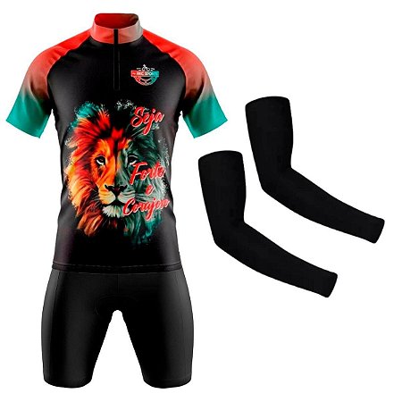 CONJUNTO DE CICLISMO MASCULINO SEJA FORTE E CORAJOSO MANGA CURTA COM MANGUITO