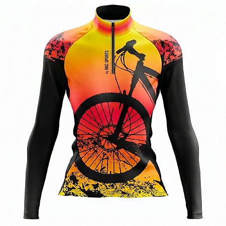 CAMISA CICLISMO FEMININA MOUNTAIN BIKE MANGA LONGA BIKE PNEU COLORIDA UV+50