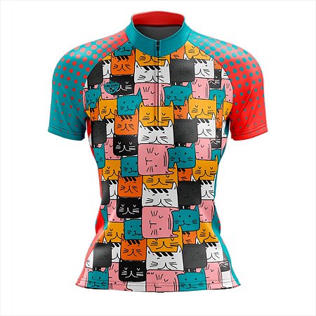 CAMISA CICLISMO FEMININA MOUNTAIN BIKE MANGA CURTA GATOS UV+50