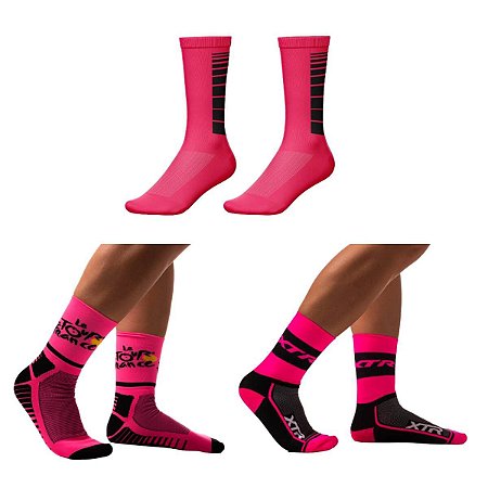 KIT 3 MEIAS DE CICLISMO XTR ROSA TOUR DE FRANCE ROSA E ROSA RISCOS