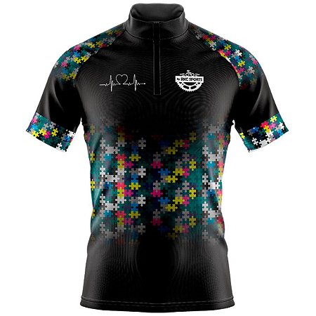 CAMISA CICLISMO MASCULINA MOUNTAIN BIKE MANGA CURTA QUEBRA CABEÇA PRETA UV+50