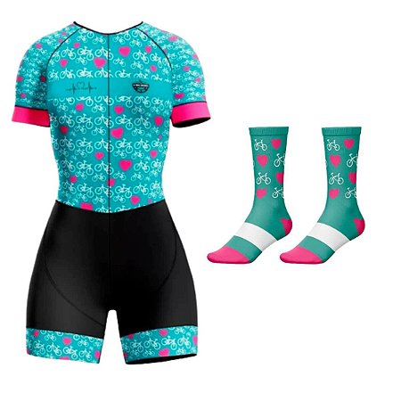 MACAQUINHO AZUL CELESTE CICLISMO E MEIA BIKE AZUL PISCINA ROUPA FEMININO