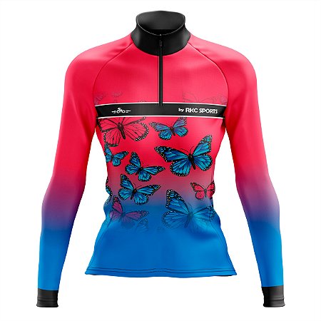 CAMISA DE CICLISMO MANGA LONGA FEMININA ROSA BORBOLETAS