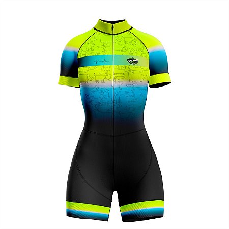 MACAQUINHO CONJUNTO CICLISMO FEMININO VERDE CÃES