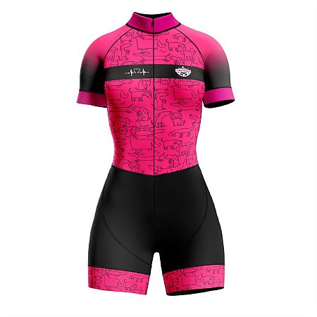 MACAQUINHO CONJUNTO CICLISMO FEMININO CÃES ROSA