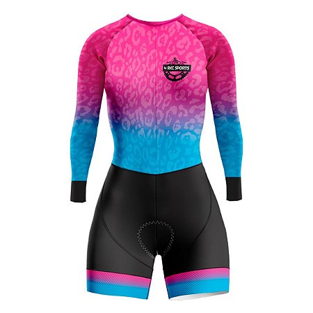 MACAQUINHO CONJUNTO CICLISMO FEMININO MANGA LONGA ONÇA ROSA
