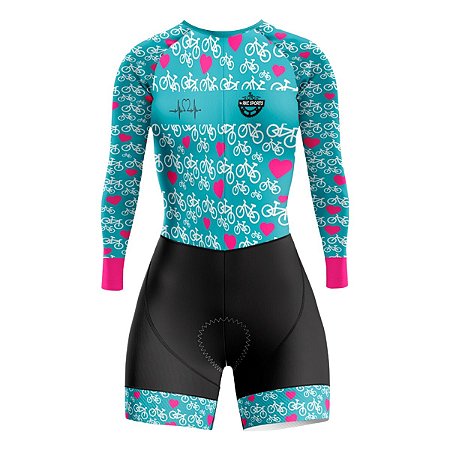 MACAQUINHO CONJUNTO CICLISMO FEMININO MANGA LONGA AZUL