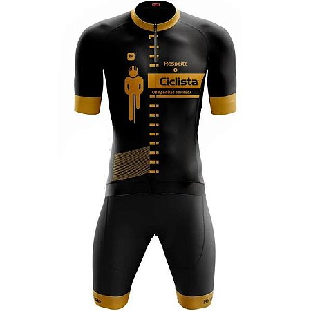 CONJUNTO CICLISMO MTB MANGA CURTA RESPEITE O CICLISTA PRETO