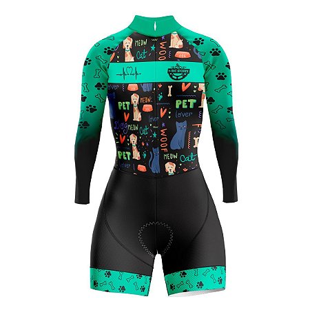 MACAQUINHO MOUNTAIN BIKE FEMININO MANGA LONGA RKC CÃES AZUL CELESTE