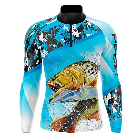 CAMISA DE PESCA MASCULINA MANGA LONGA AZUL UV+50