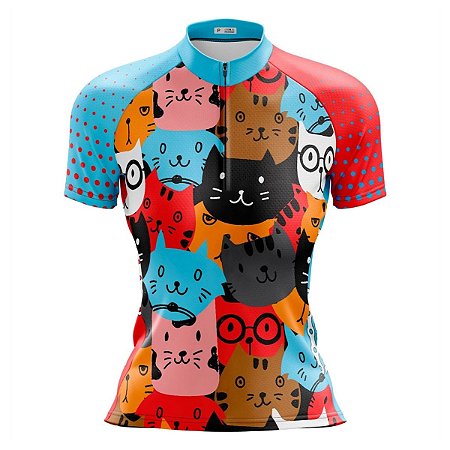 CAMISA CICLISMO  FEMININA MANGA CURTA GATINHOS UV+50