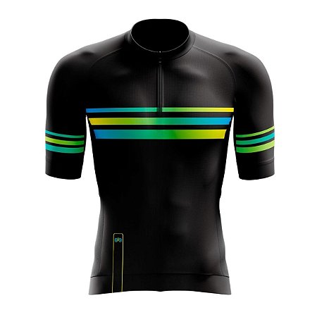 CAMISETA CICLISMO MASCULINA SMART LISTRADA ZIPER PARCIAL MODELO 102