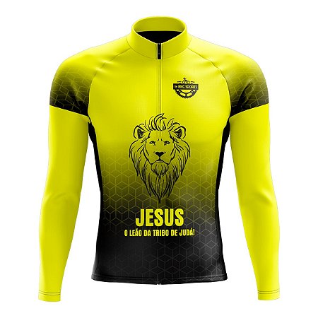CAMISA CICLISMO MASCULINA MANGA LONGA LEÃO DE JUDÁ FLUOR UV+50