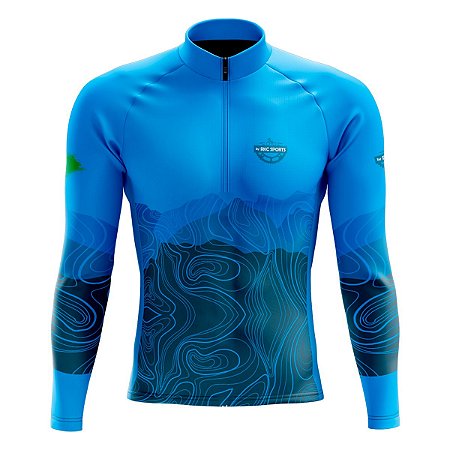 CAMISA CICLISMO MASCULINA MANGA LONGA MONTANHA AZUL UV+50