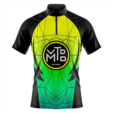 Camisa Ciclismo Masculina Manga Curta Rkc Sports Verde Amarela UV+