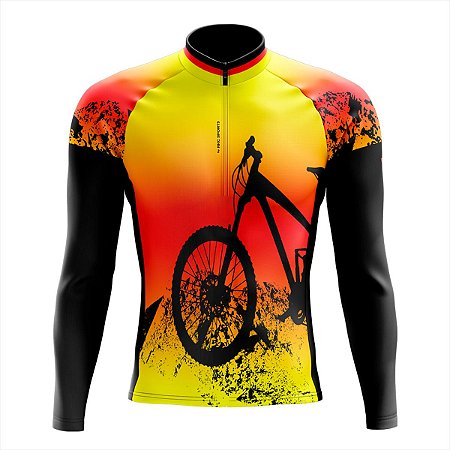 Camisa Ciclismo Masculina Manga Longa Rkc Sports Pneu Laranja uv+50