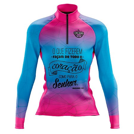 Camisa Ciclismo Feminina Manga Longa Rkc Sports Façam de Coração uv+