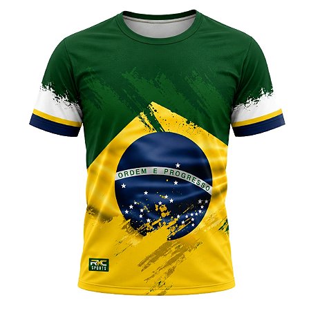 Camiseta Esportiva Masculina Rkc Sports Brasil Bandeira Proteção UV+50