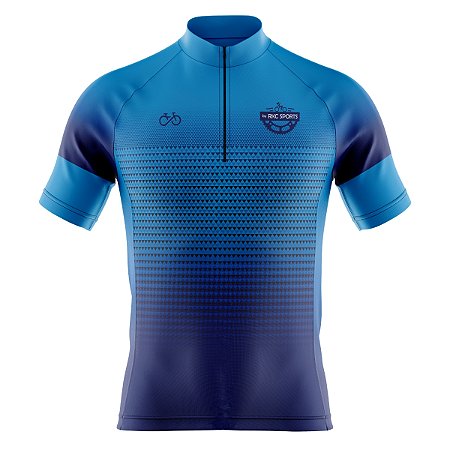 Camisa Ciclismo Masculina Manga Curta Montanhas Azul UV+50