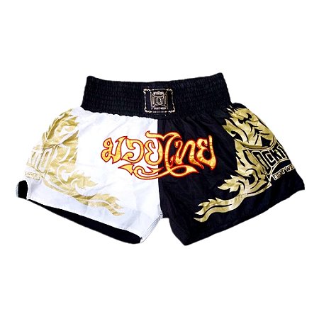 Short Muay Thai Estilo Tailandês Ockto Branco e Preto