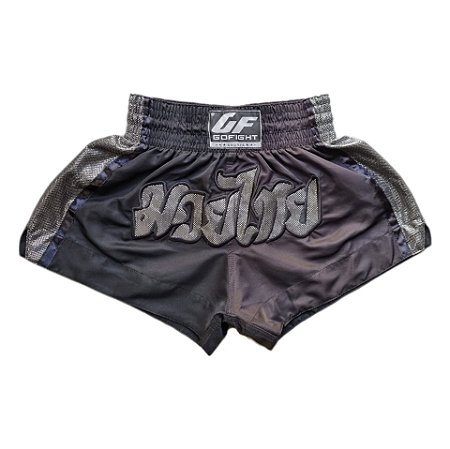 Short Muay Thai Estilo Tailandês ALL Black Go Fight