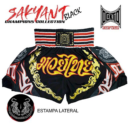 Short Muay Thai Ockto Champion Sak Yant Black