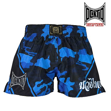 Short Muay Thai Estilo Retrô Ockto Camuflado Azul