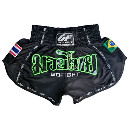 Short Muay Thai Estilo Tailandês Black Thai Go Fight