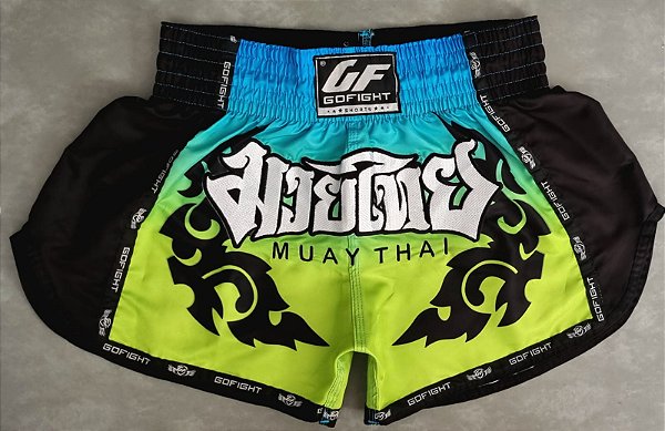 Short Muay Thai Estilo Tailandês Degrade Green Go Fight