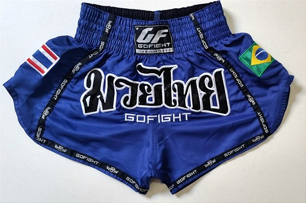 Short Muay Thai Estilo Tailandês Flag BlueGo Fight