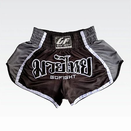 Short Muay Thai Estilo Tailandês Black in Gray Go Fight