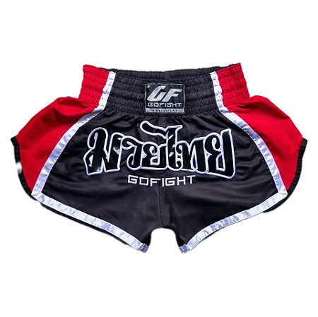 Short Muay Thai Estilo Tailandês Go Fight Black in Red
