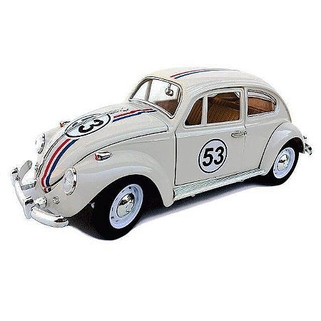 Miniatura Carro Volkswagen Beetle / Fusca Herbie 53 - Branco - 1:18 - DieCast