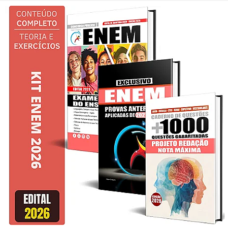 Kit ENEM 2026 - Apostila + Caderno De Questões + Provas Anteriores