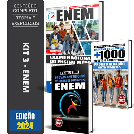 Kit Apostila ENEM 2024 + Caderno De Testes + Caderno De Provas Anteriores
