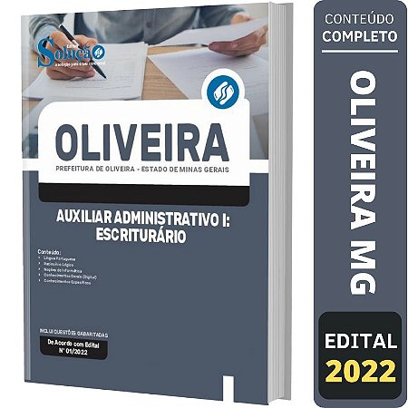 Apostila Prefeitura de Oliveira MG - Auxiliar 1 Escriturário