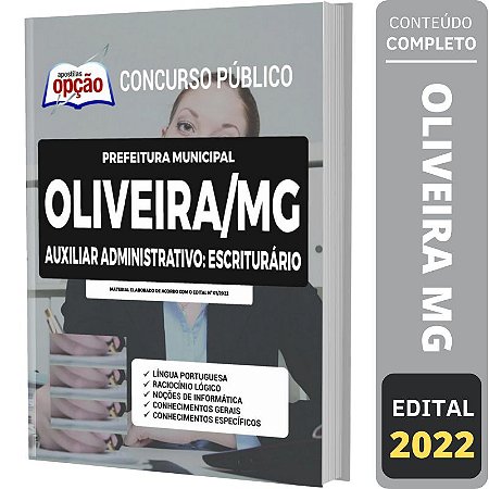 Apostila Prefeitura Oliveira MG - Auxiliar 1 Escriturário
