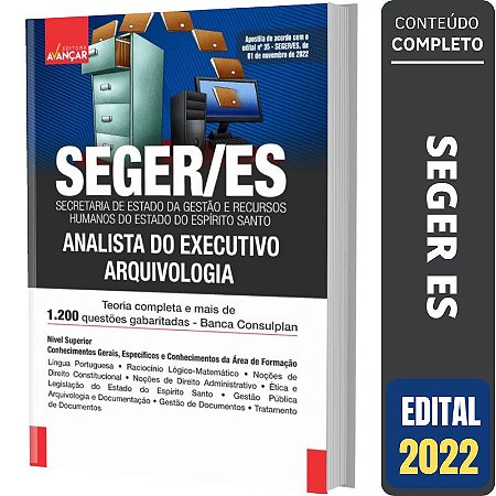 Apostila SEGER ES - Analista do Executivo - Arquivologia