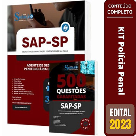 KIT Apostila SAP SP 2023 Polícia Penal SP - Agente Penitenciário (Apostila e Questões)