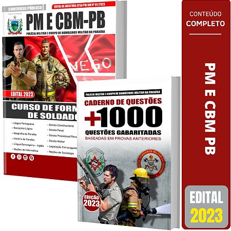 Kit Apostila PM CBM PB 2023 - Curso Formação Soldados + Testes