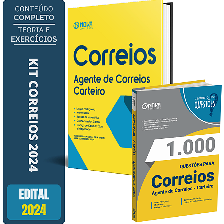 Kit Apostila CORREIOS 2024 - CARTEIRO + Caderno de Exercícios - 1000 Questões