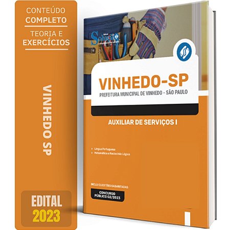 Apostila Prefeitura de Vinhedo SP 2024 - Auxiliar de Serviços I