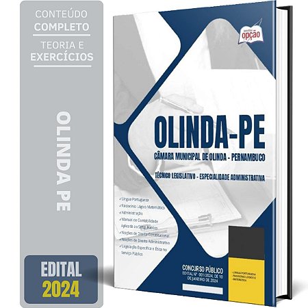 Apostila Câmara de Olinda PE 2024 - Técnico Legislativo - Especialidade: Administrativa