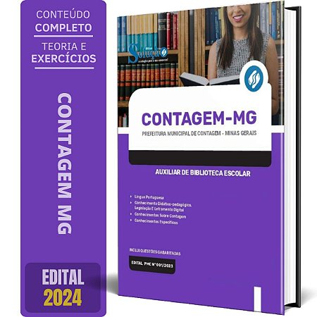 Apostila Prefeitura de Contagem MG 2024 - Auxiliar de Biblioteca Escolar