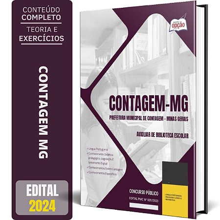Apostila Prefeitura de Contagem MG 2024 - Auxiliar de Biblioteca Escolar