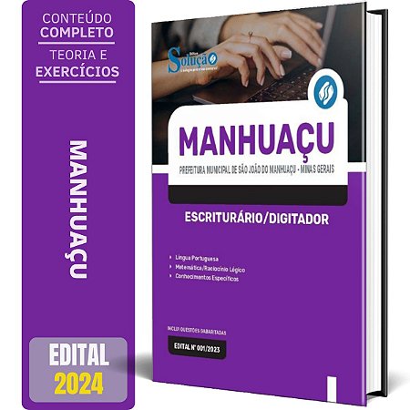 Apostila Prefeitura de São João do Manhuaçu MG 2024 - Escriturário/Digitador