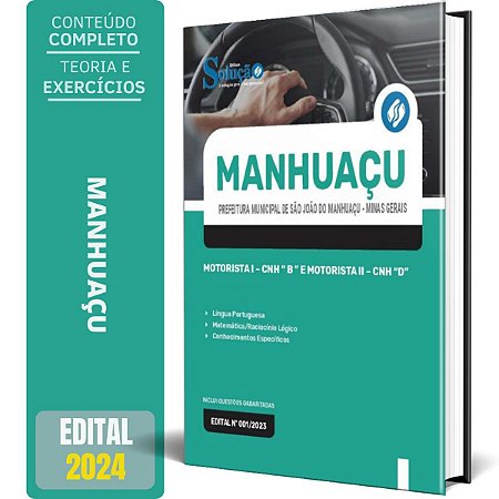 Apostila Prefeitura de São João do Manhuaçu MG 2024 - Motorista I - CNH “ B ” e Motorista II - CNH “D”