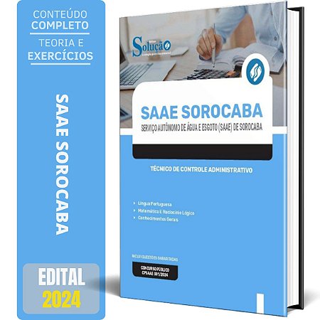 Apostila SAAE Sorocaba SP 2024 - Técnico de Controle Administrativo