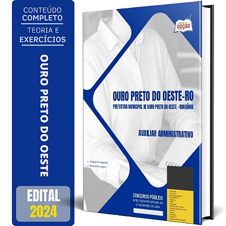Apostila Prefeitura de Ouro Preto do Oeste RO 2024 - Auxiliar Administrativo