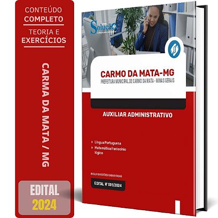 Apostila Prefeitura de Carmo da Mata MG 2024 - Auxiliar Administrativo